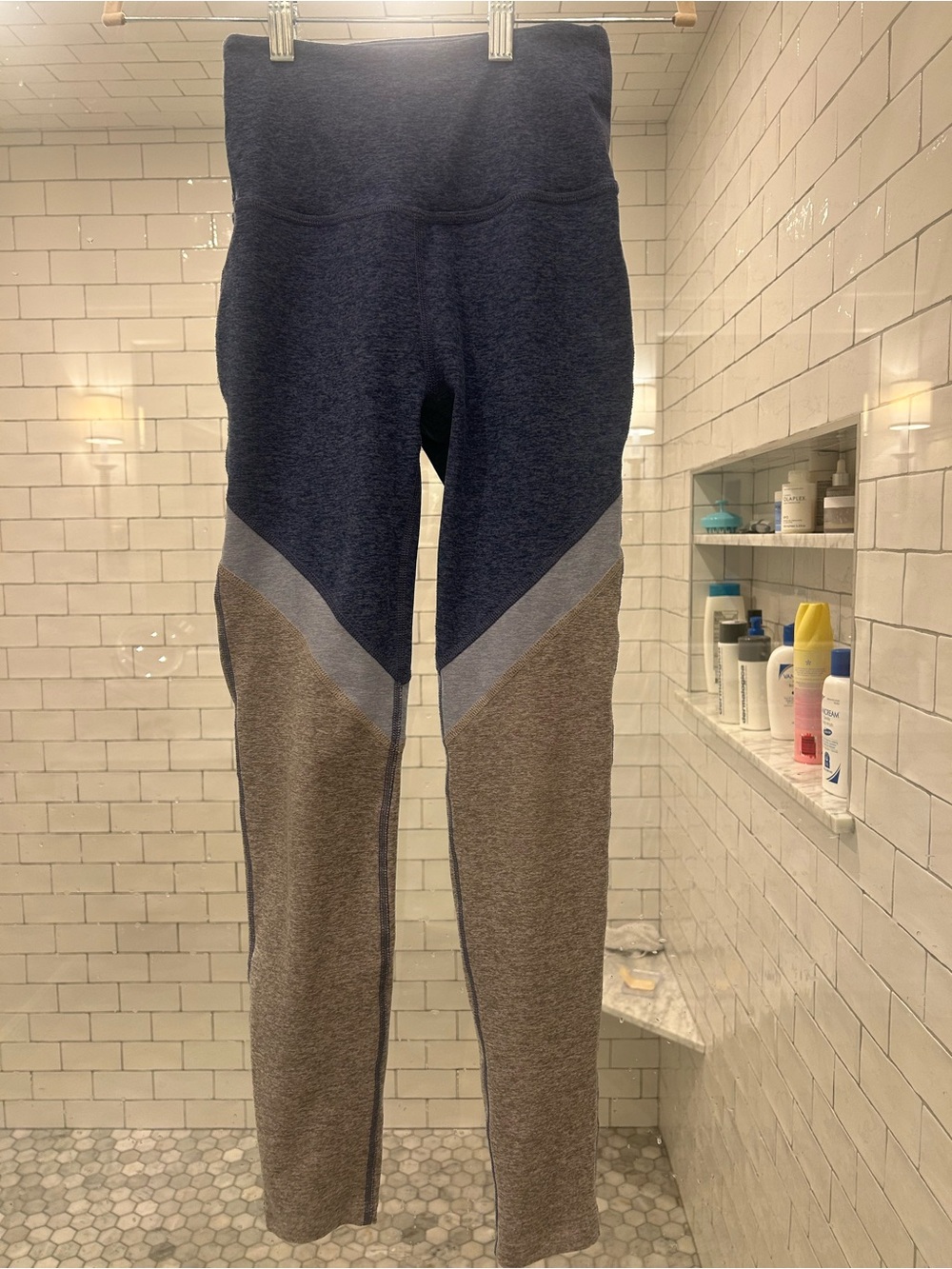 Beyond Yoga Colorblock High-Waist Leggings in Navy, Gray, Brown